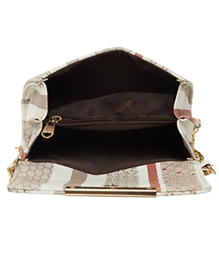 ADISA Women Girls Stripes Cross Body Sling Bag (SL5100-BRO_Brown)