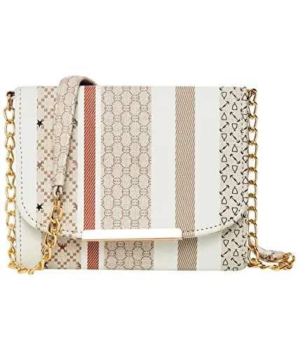 ADISA Women Girls Stripes Cross Body Sling Bag (SL5100-BRO_Brown)