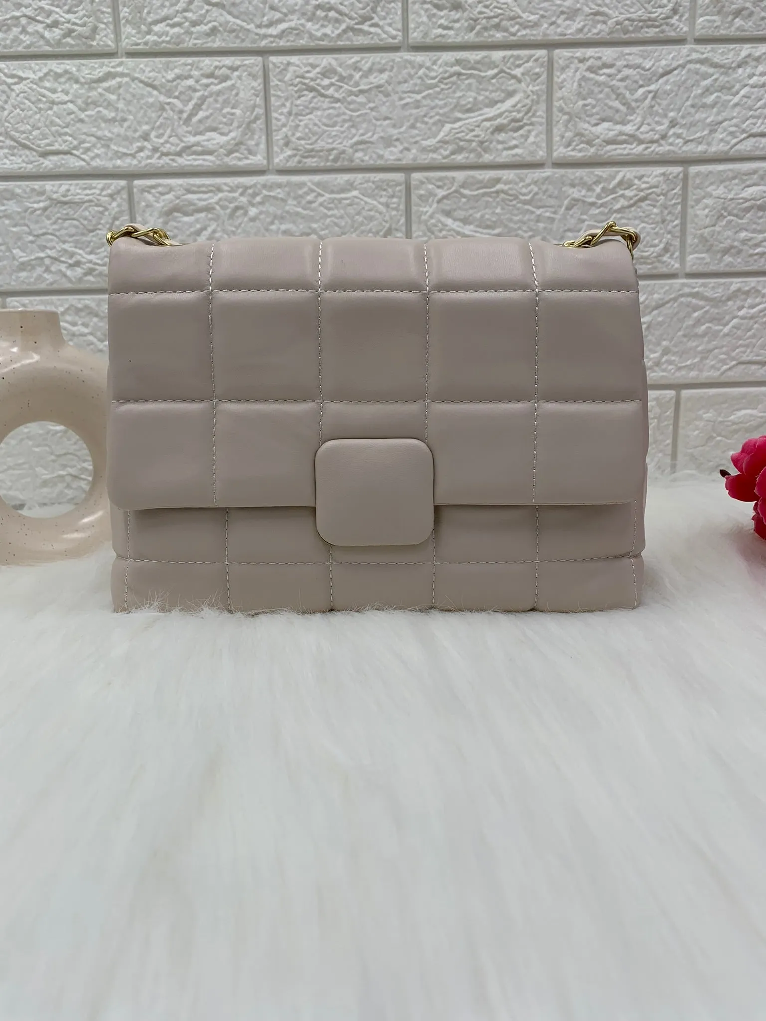 Cream Quilted Shoulder Bag