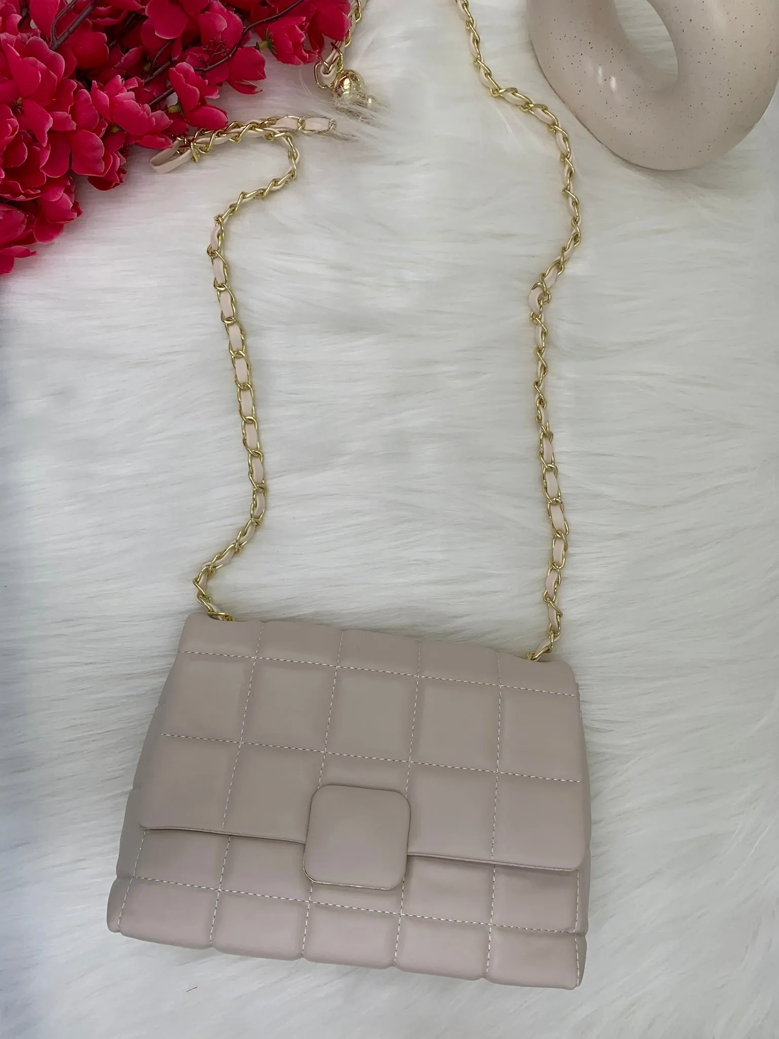 Cream Quilted Shoulder Bag