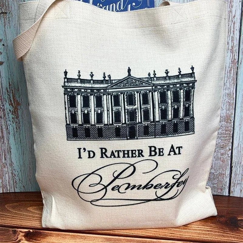 Jane Austen Tote Bag - "I'd Rather Be At Pemberley"