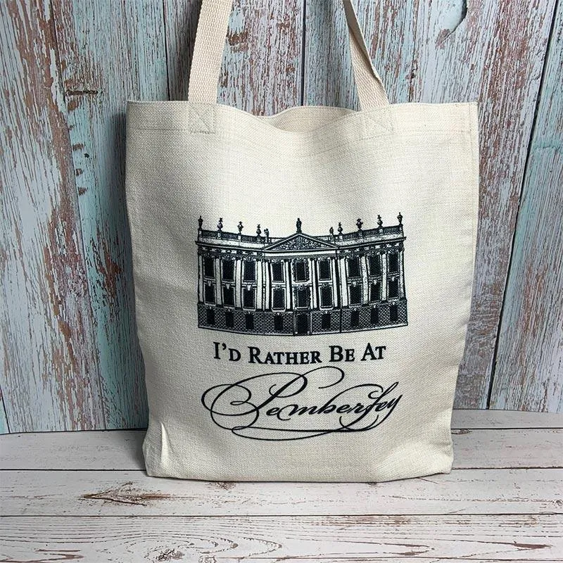 Jane Austen Tote Bag - "I'd Rather Be At Pemberley"