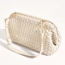 Stassi Woven Structured Shoulder Bag (Cream)